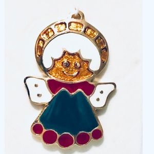 Vintage Wallace Silversmiths enamel angel pendant